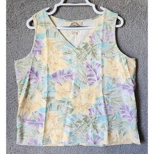 Natural Elements Women's Sleeveless V Neck Hawaiian Shirt 100% Silk Camp Size 14